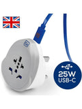 Go Travel plug adaptor worldwide to UK 25W USB-C, imported from the UK