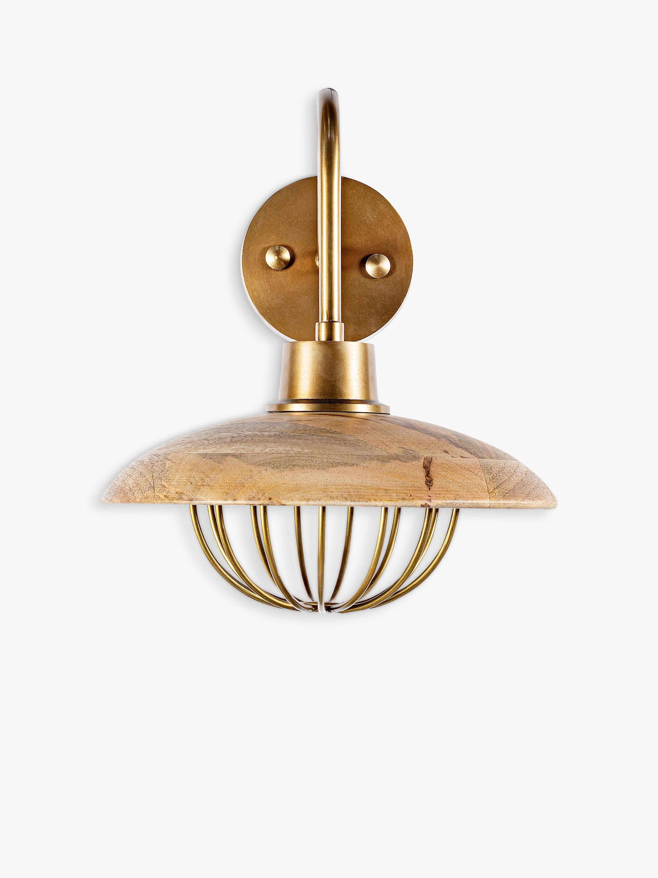 nkuku Chakai mango wood shade wall light natural, UK version