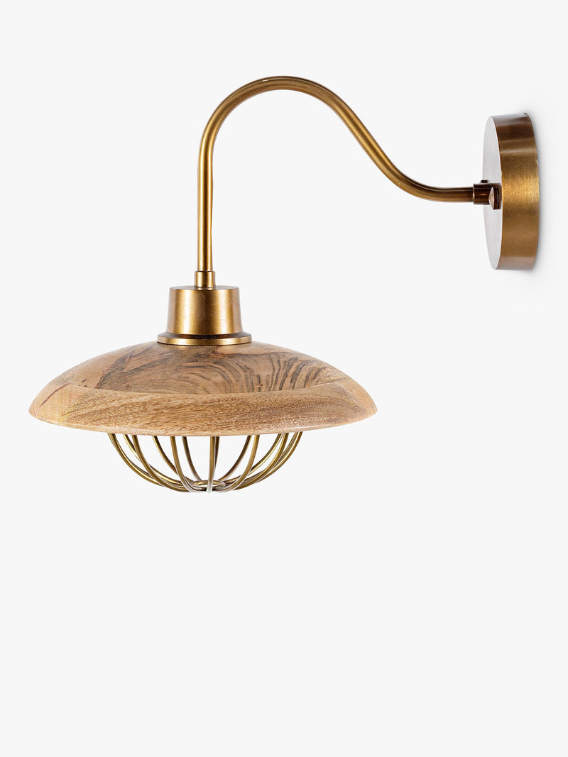 nkuku Chakai mango wood shade wall light natural, UK version
