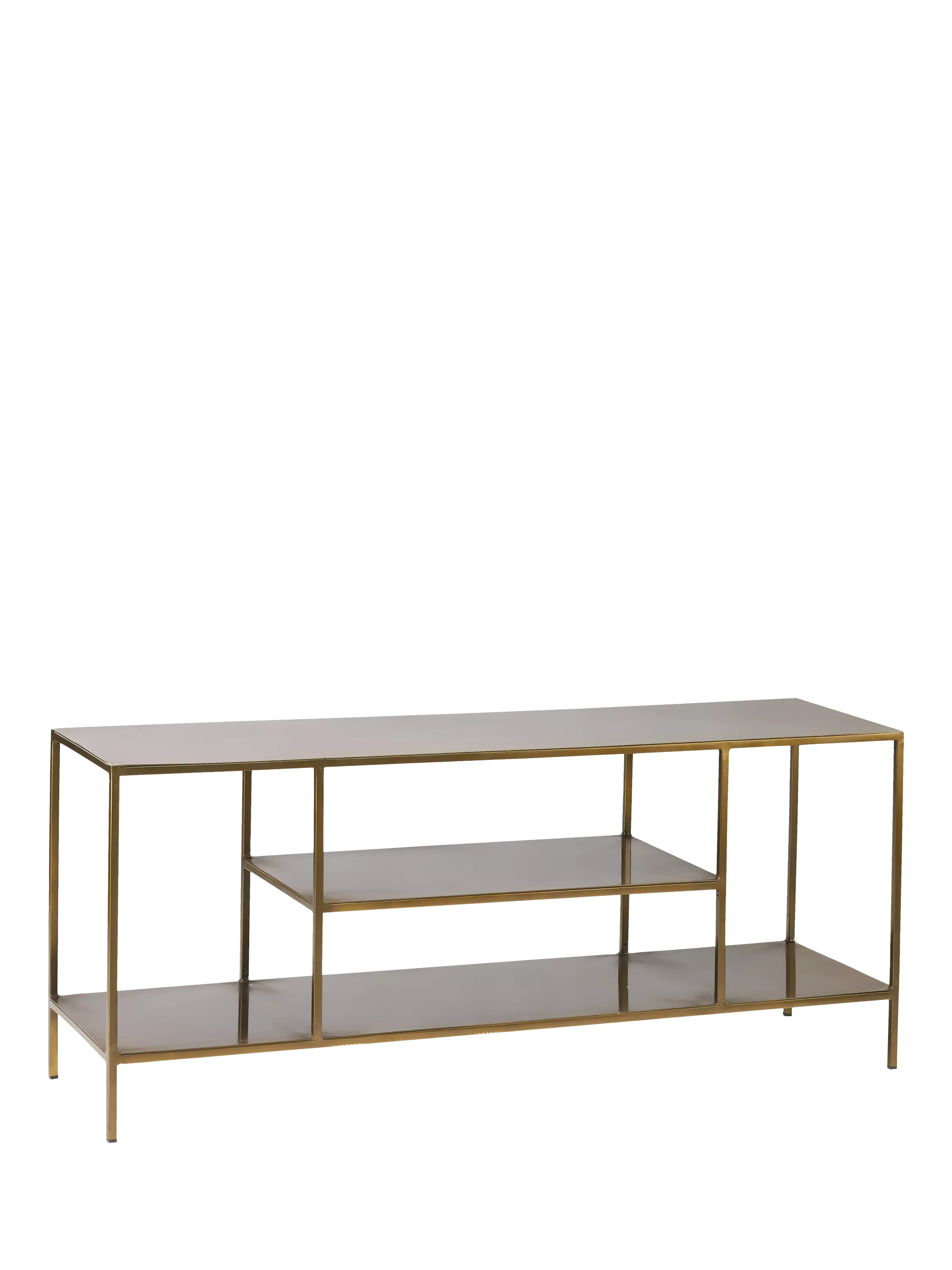 nkuku Mahi media shelving unit in brass - British product