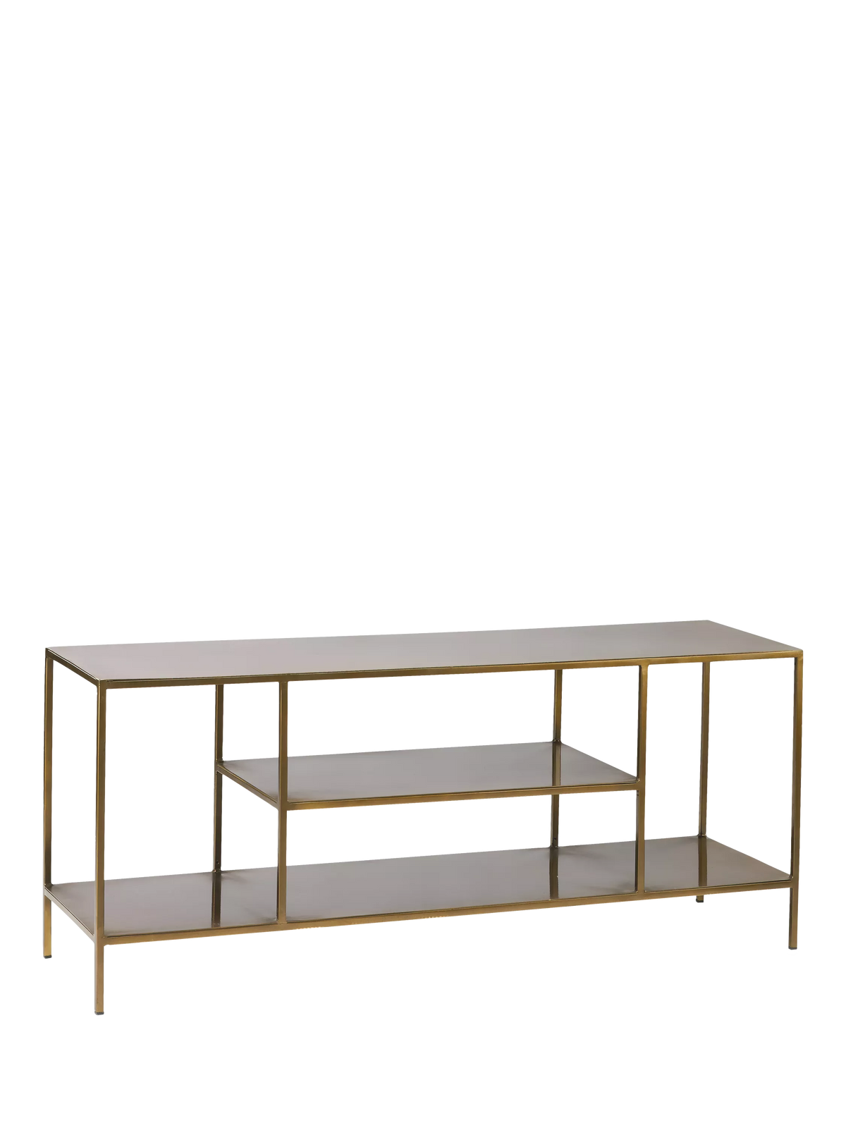 nkuku Mahi media shelving unit in brass - British product