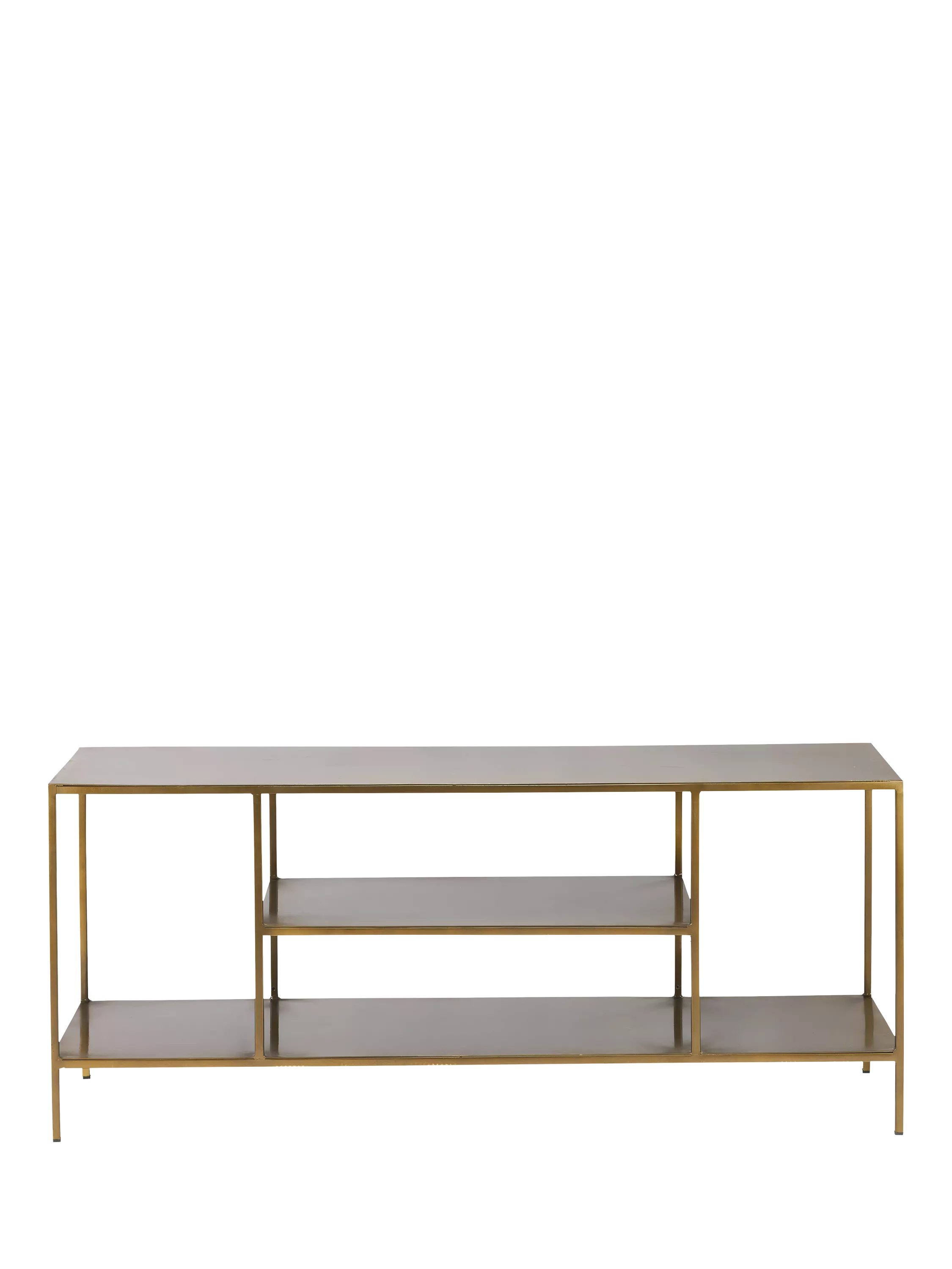 nkuku Mahi media shelving unit in brass - British product