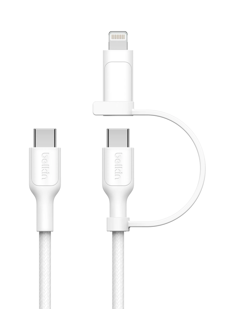 Belkin 2-in-1 USB-C Lightning cable white 1.5m, imported from the UK