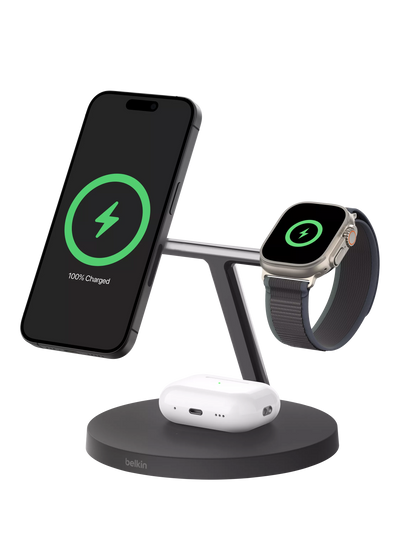 John Lewis Belkin BoostCharge Pro 3-in-1 Wireless Charging Stand with Qi2 15W- Buy online at McGrocer