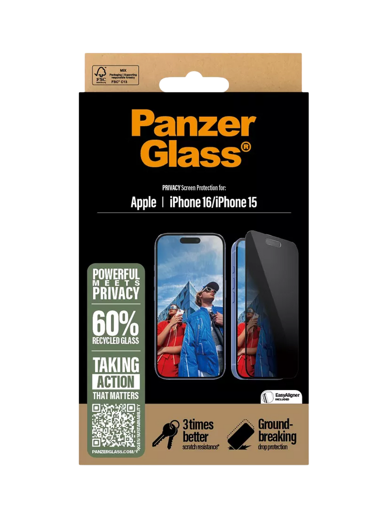PanzerGlass privacy screen protector for iPhone 16/15 (British brand)