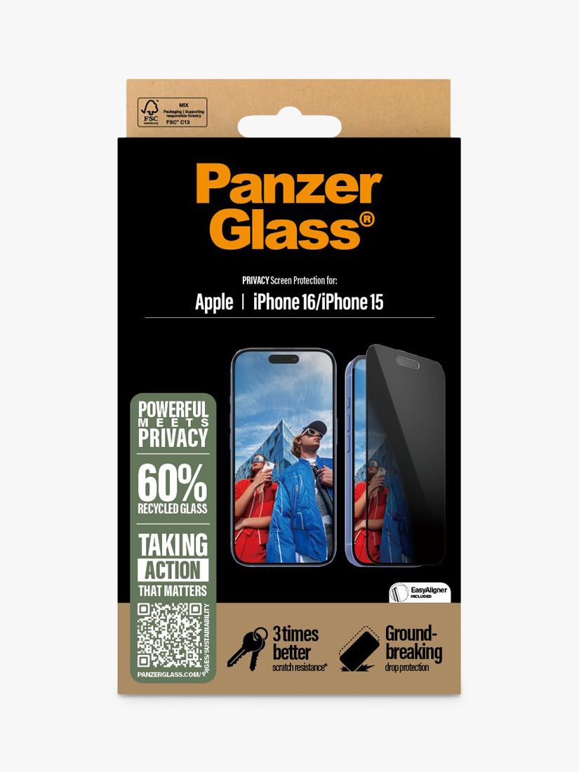 PanzerGlass privacy screen protector for iPhone 16/15 (British brand)