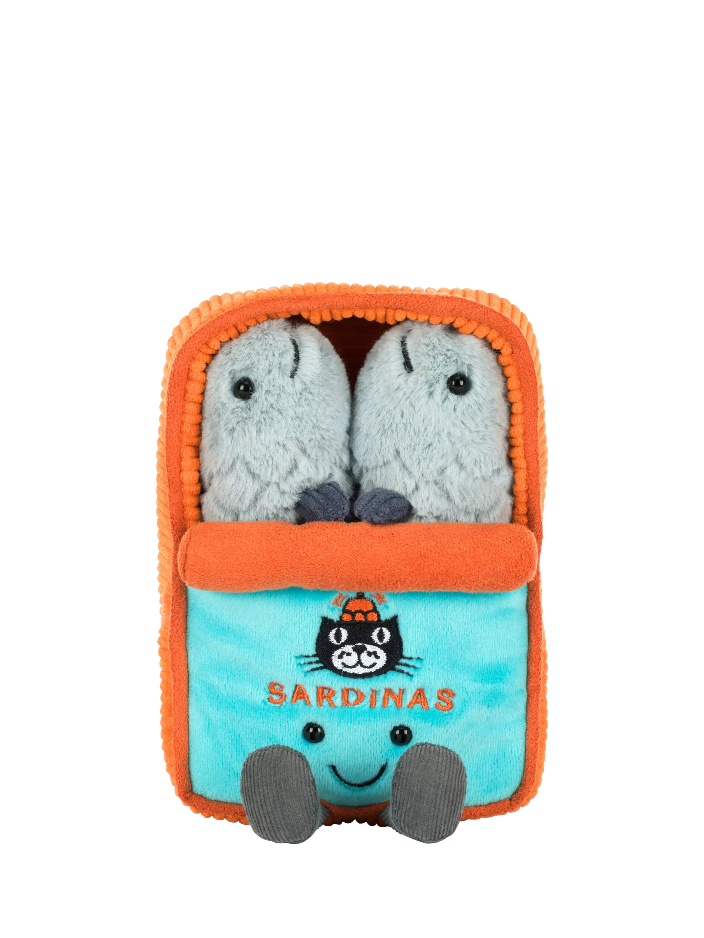Sardine Tin Soft Toy with Two Removable Grey Sardines