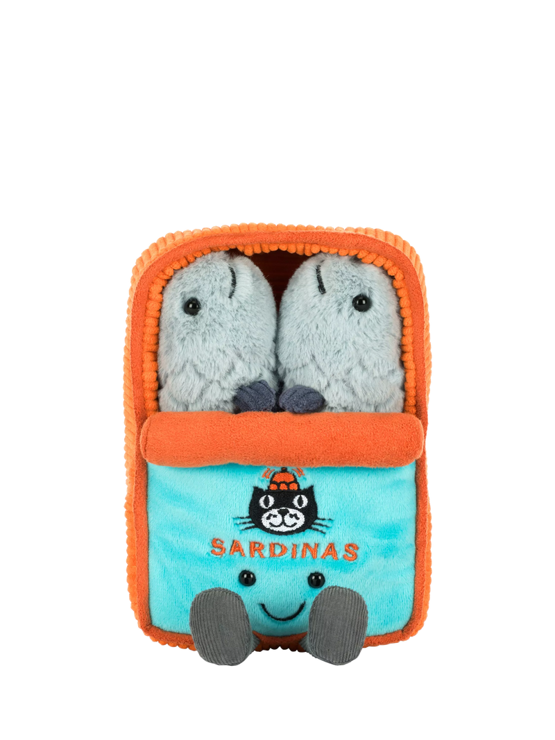 Sardine Tin Soft Toy with Two Removable Grey Sardines
