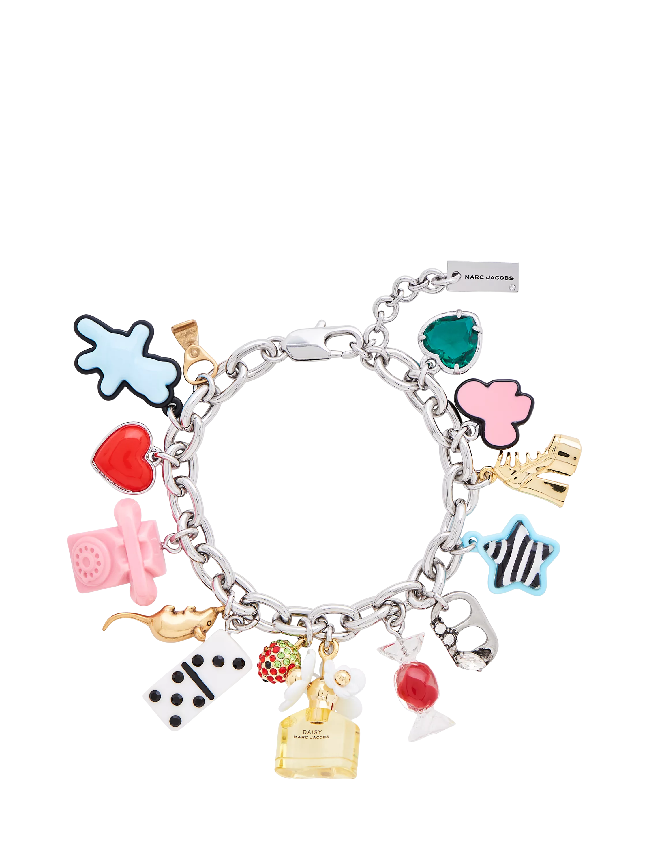 Marc Jacobs Sticker Statement bracelet silver tone multi charms (British brand)