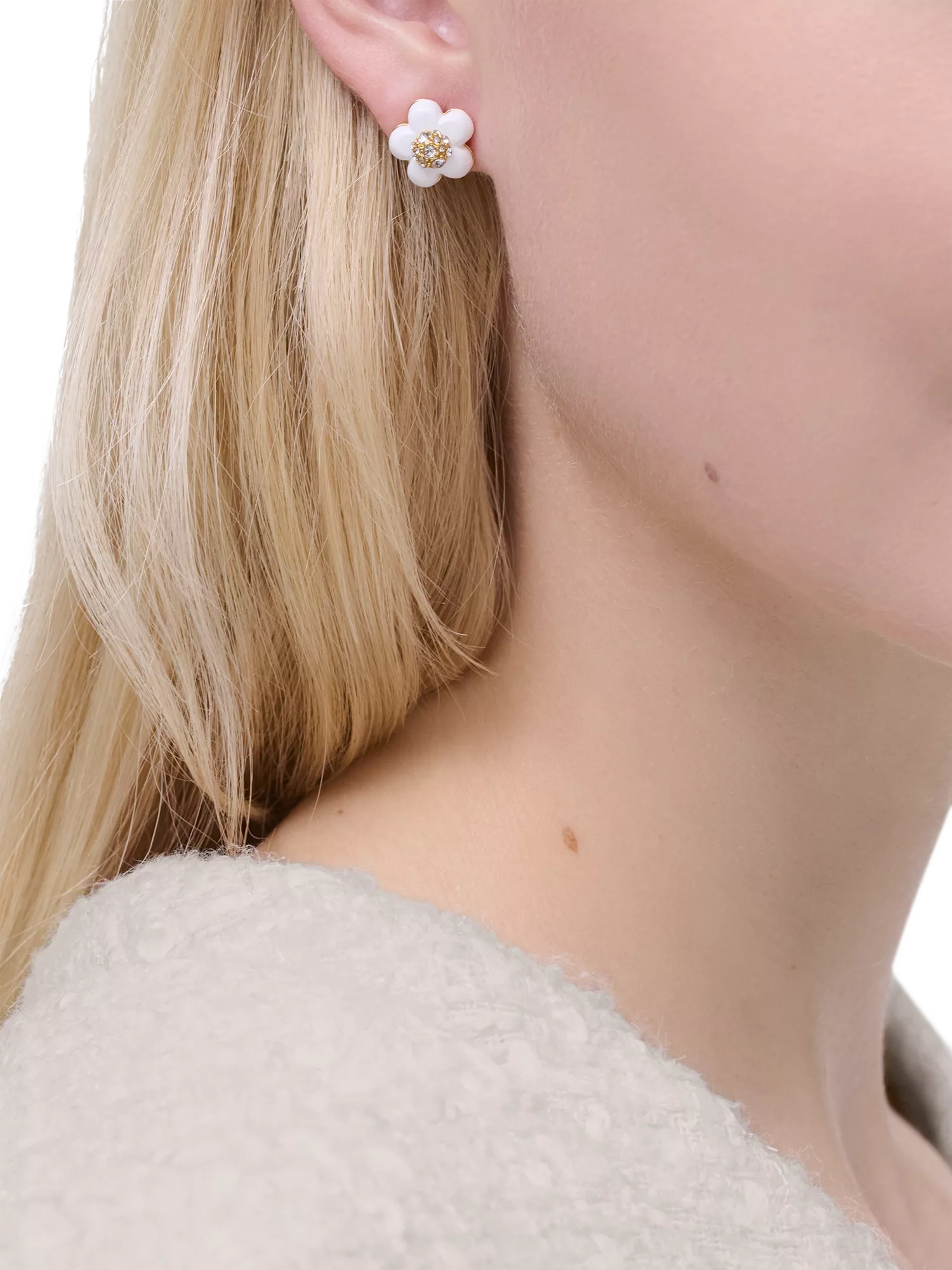 Marc Jacobs Daisy stud earrings gold white UK version