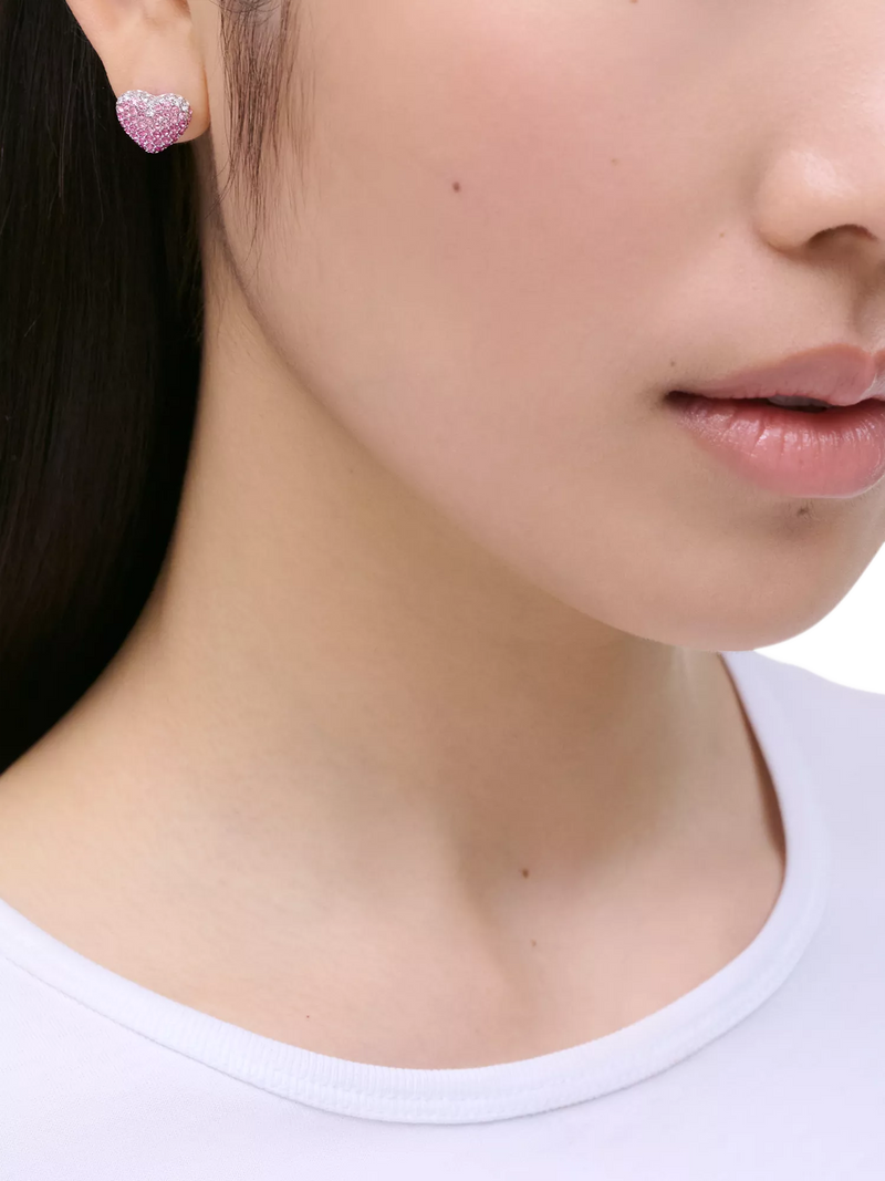 Marc Jacobs crystal heart stud earrings silver tone (British brand)