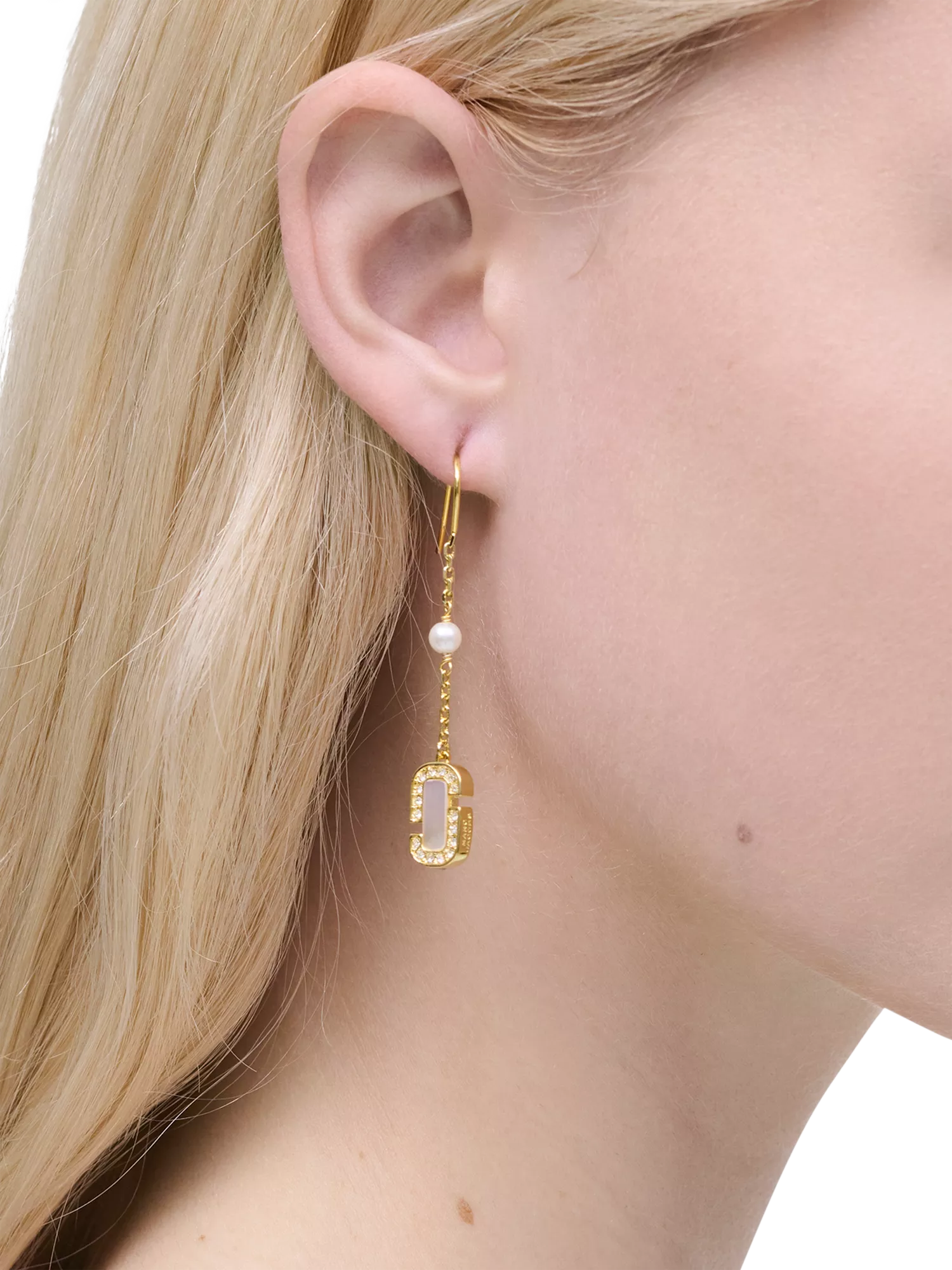 Marc Jacobs pearl drop earrings gold crystal - British product
