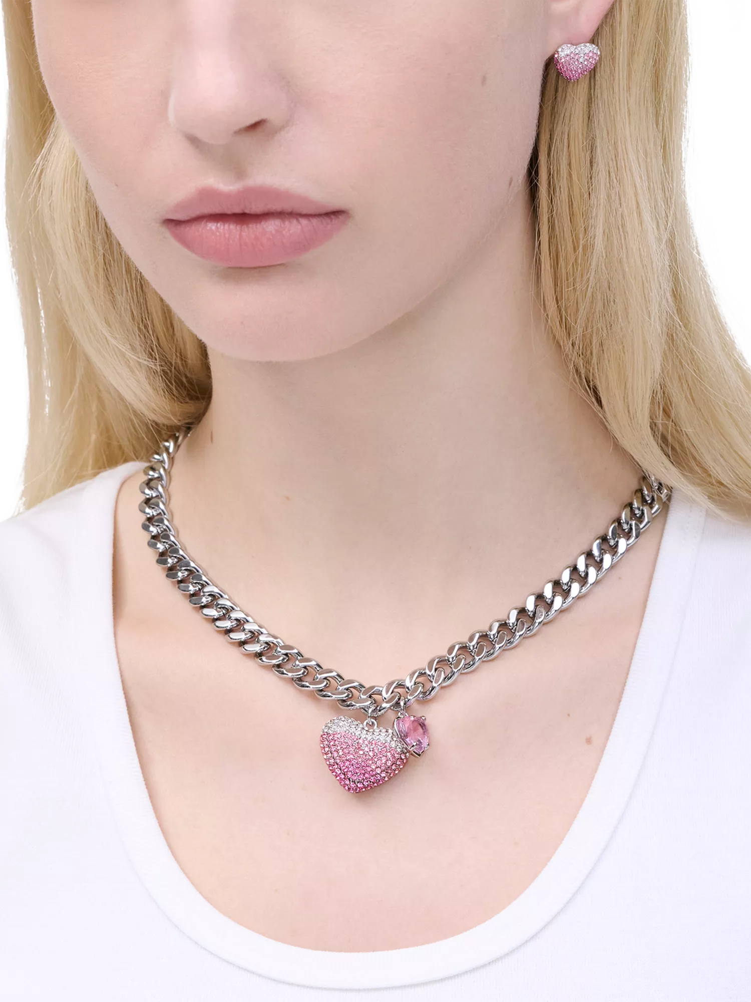 Marc Jacobs chunky heart charm necklace silver rose (British brand)