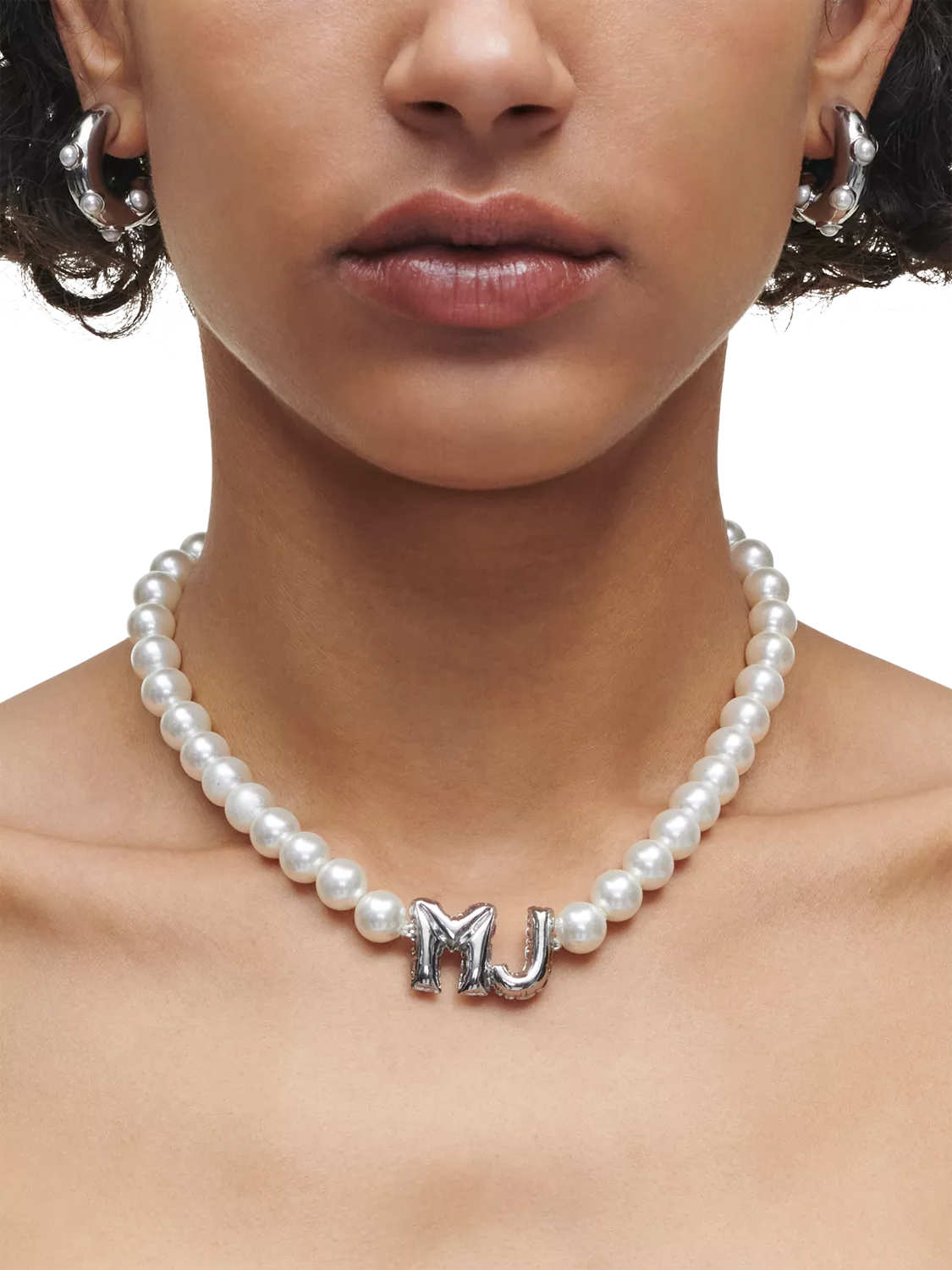 Marc Jacobs Balloon Initials silver toned pearl necklace (British brand)