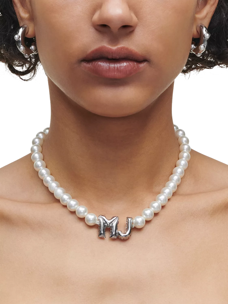 Marc Jacobs Balloon Initials silver toned pearl necklace (British brand)
