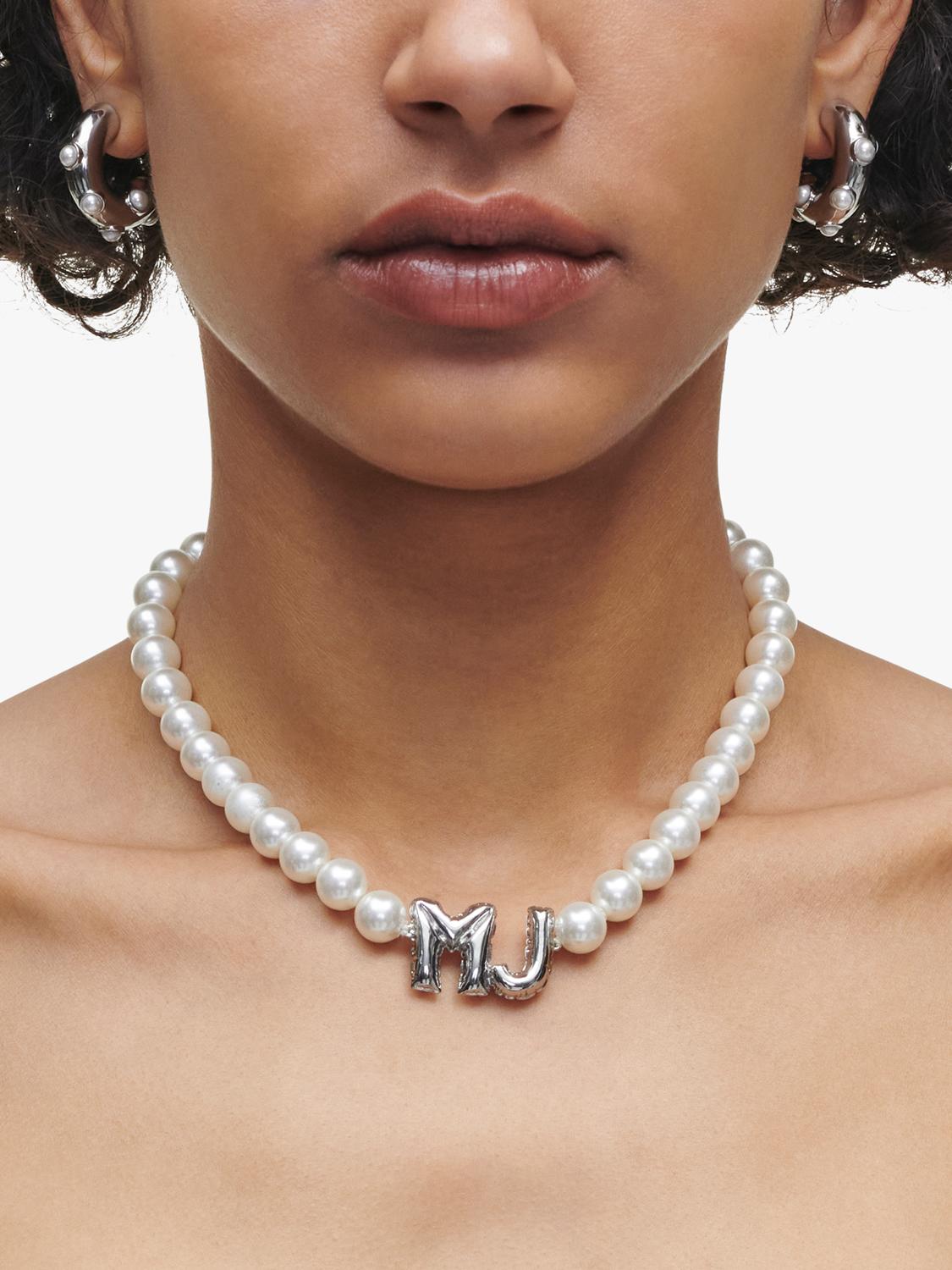 Marc Jacobs Balloon Initials silver toned pearl necklace (British brand)
