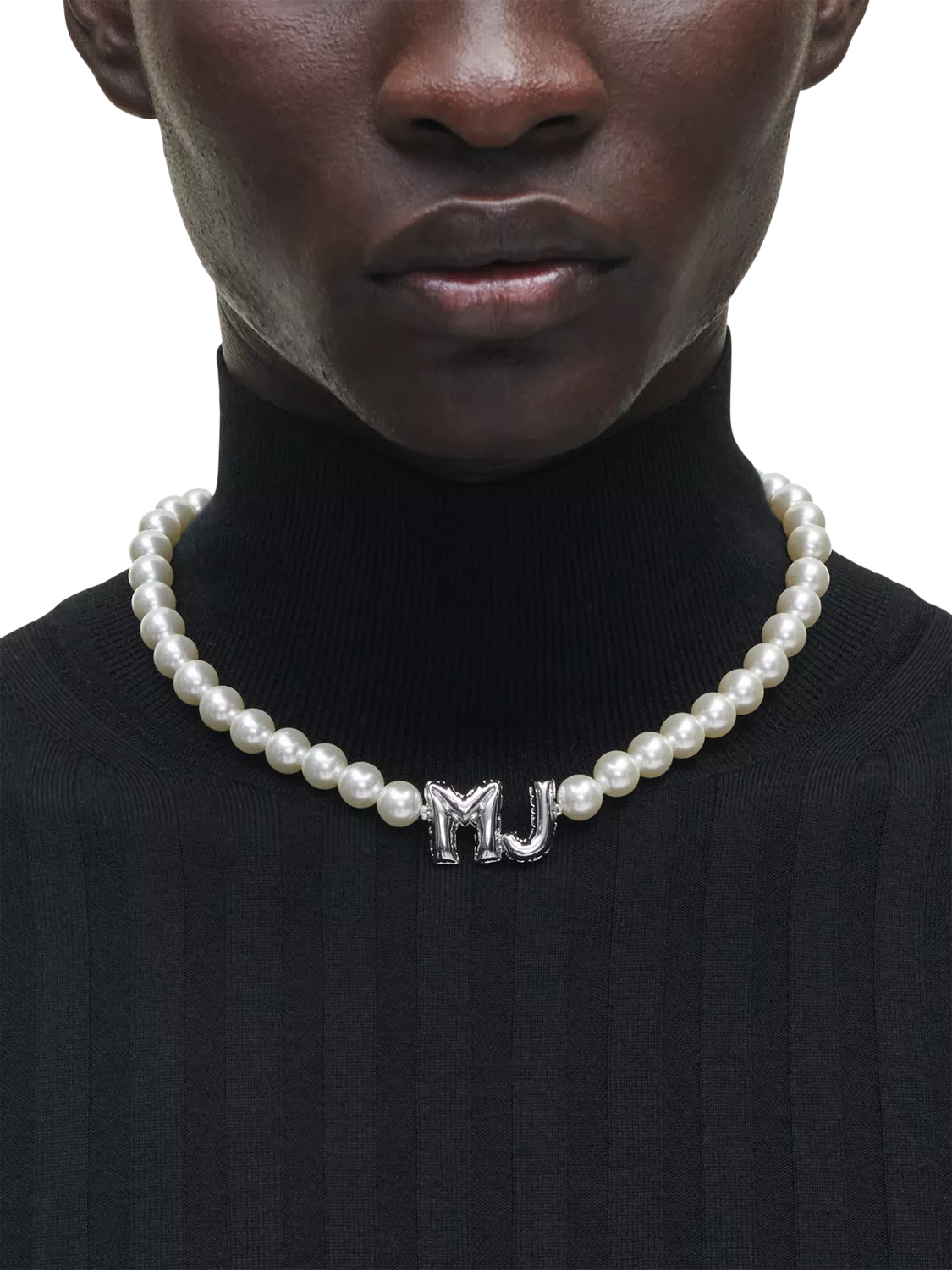 Marc Jacobs Balloon Initials silver toned pearl necklace (British brand)