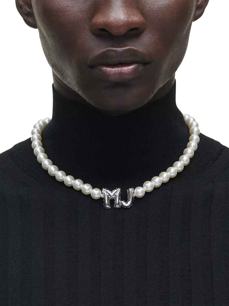 Marc Jacobs Balloon Initials silver toned pearl necklace (British brand)