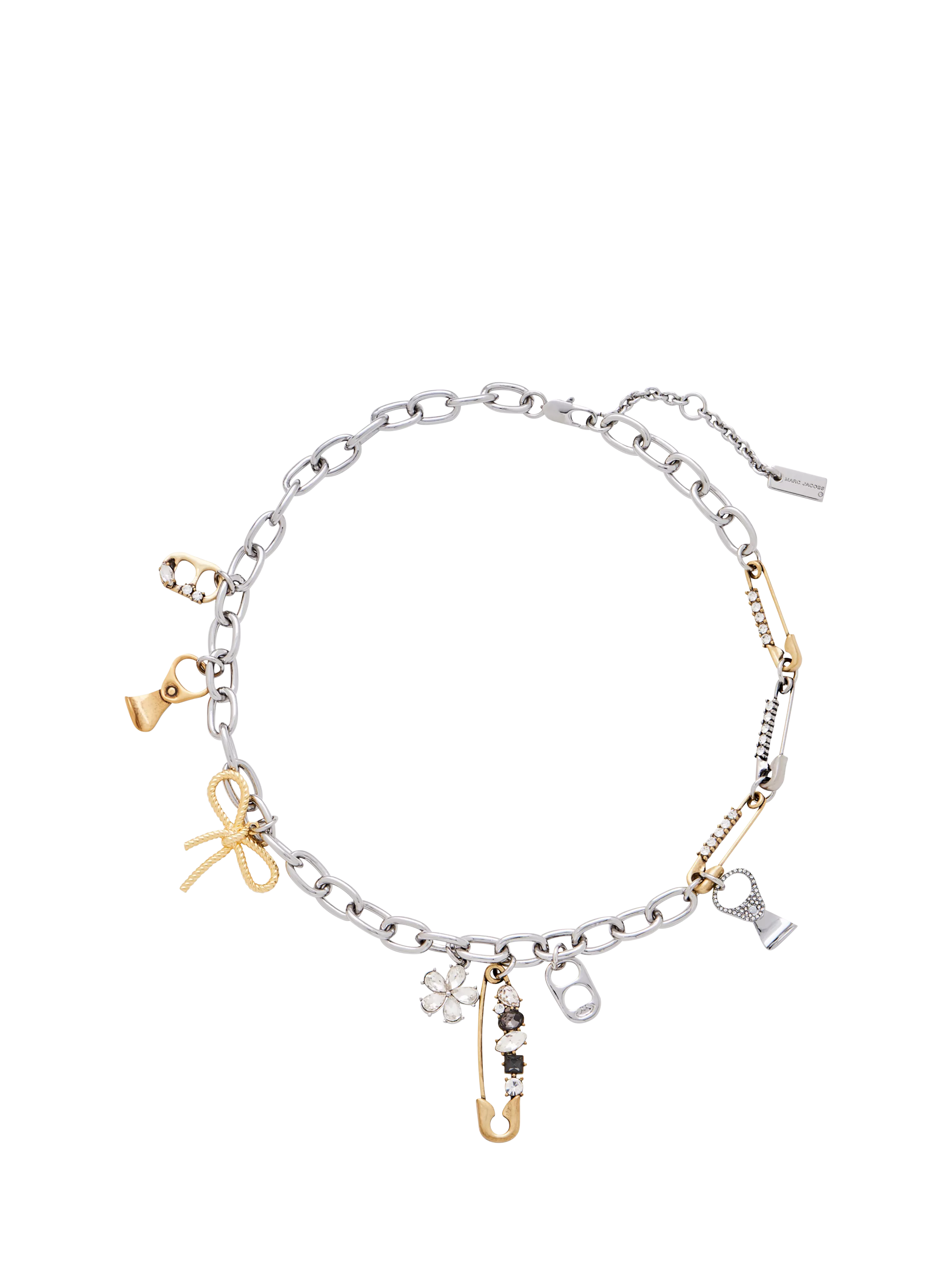 Marc Jacobs charm necklace silver gold punk design, imported from the UK