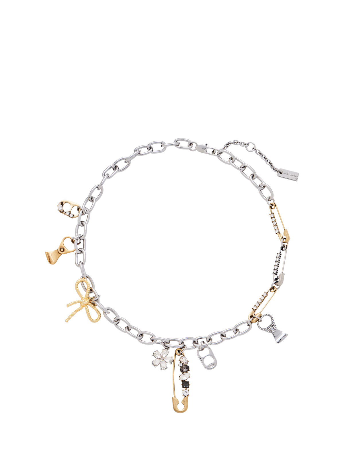 Marc Jacobs charm necklace silver gold punk design, imported from the UK