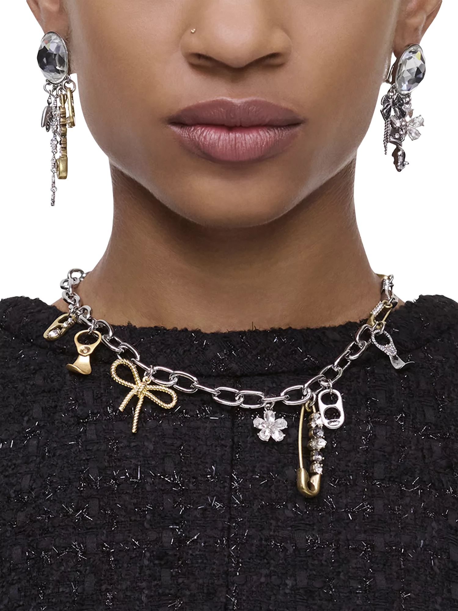 Marc Jacobs charm necklace silver gold punk design, imported from the UK