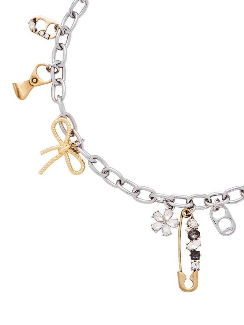 Marc Jacobs charm necklace silver gold punk design, imported from the UK