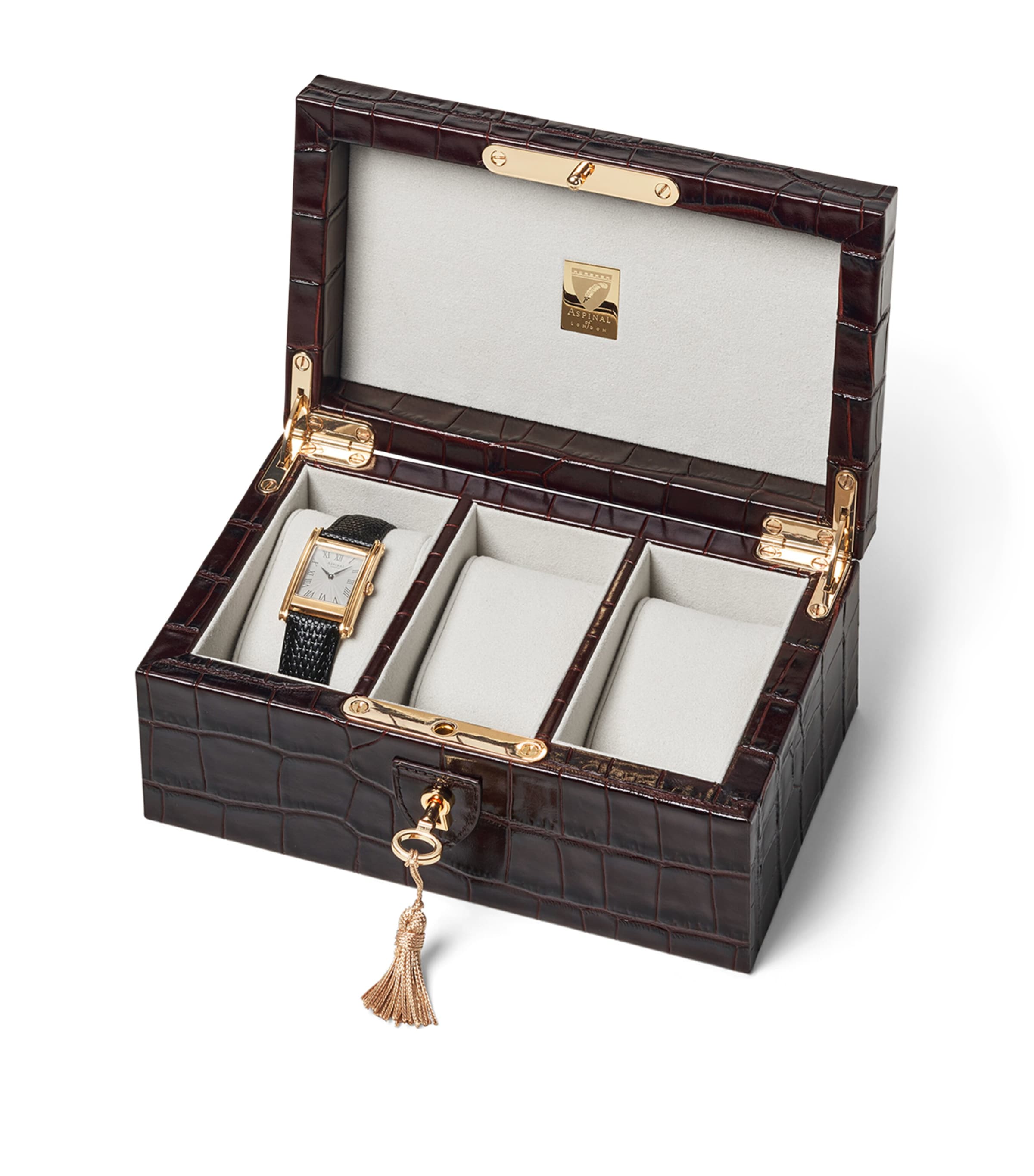 Aspinal of London Leather Croc-Embossed 3-Piece Watch Box - British product