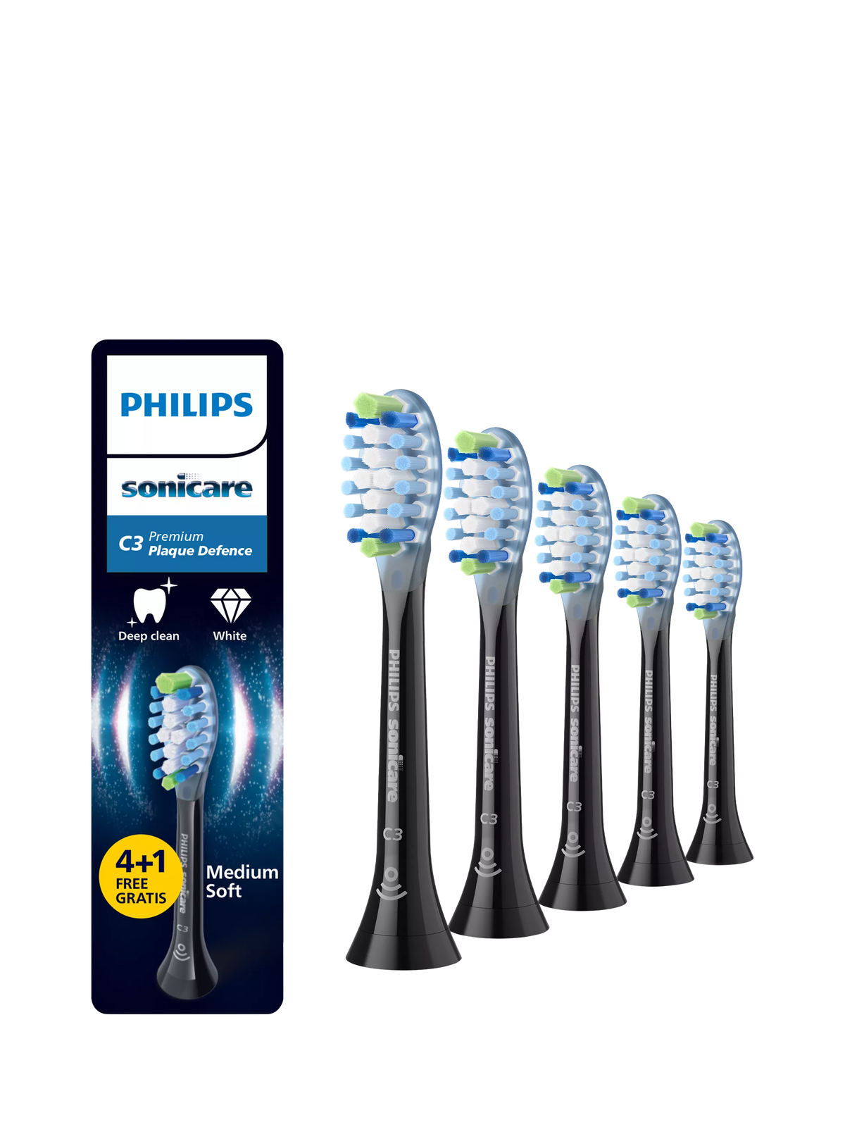 Philips Sonicare C3 Plaque Defence 5-pack black - British product