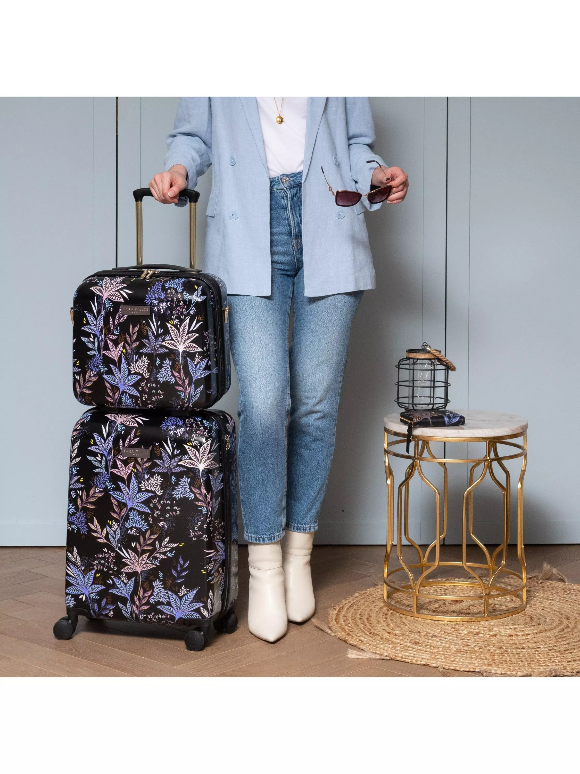 Sara Miller Black Botanic cabin suitcase 54cm - British product