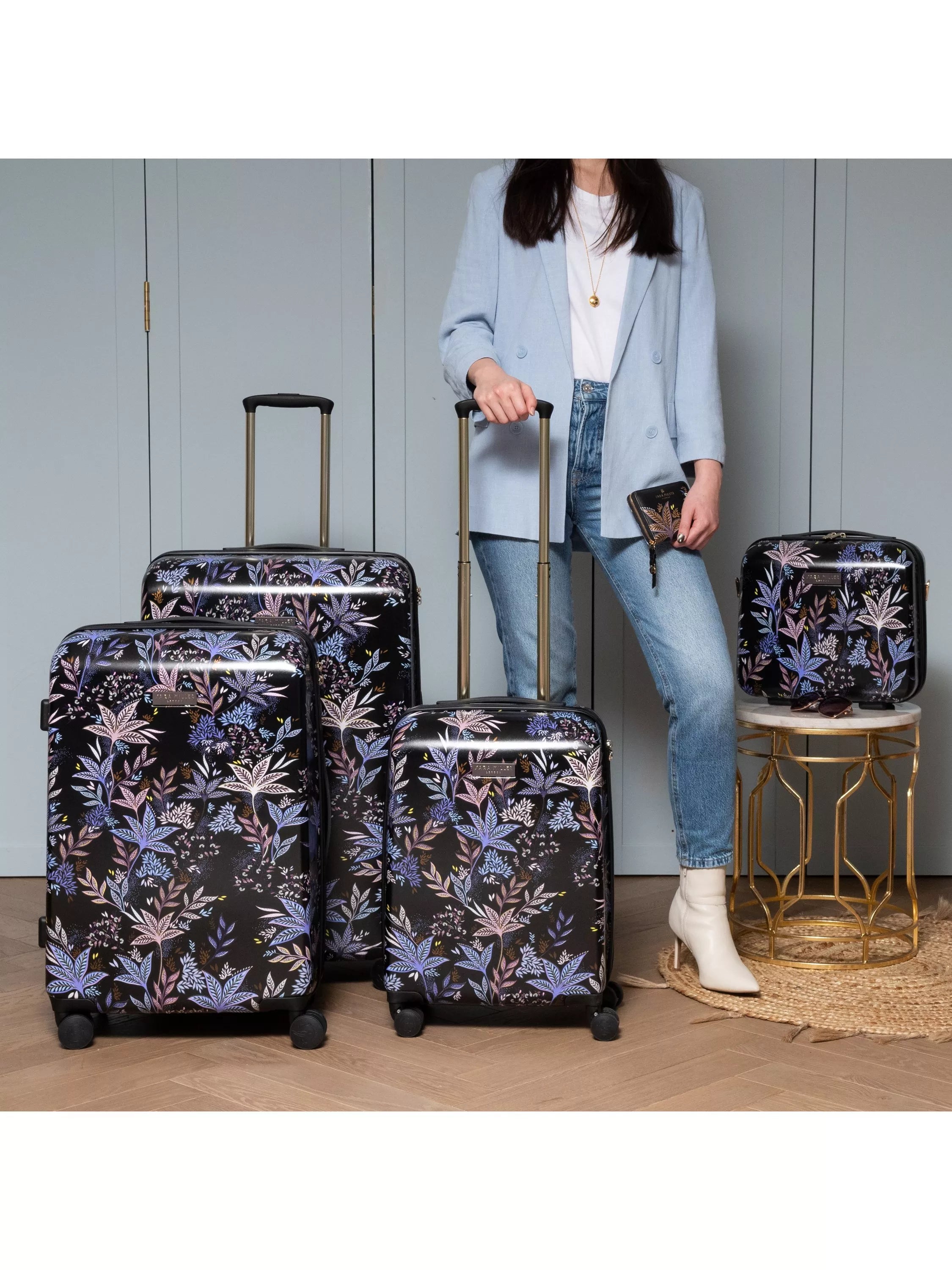 Sara Miller black botanic large trolley suitcase 77cm, UK version