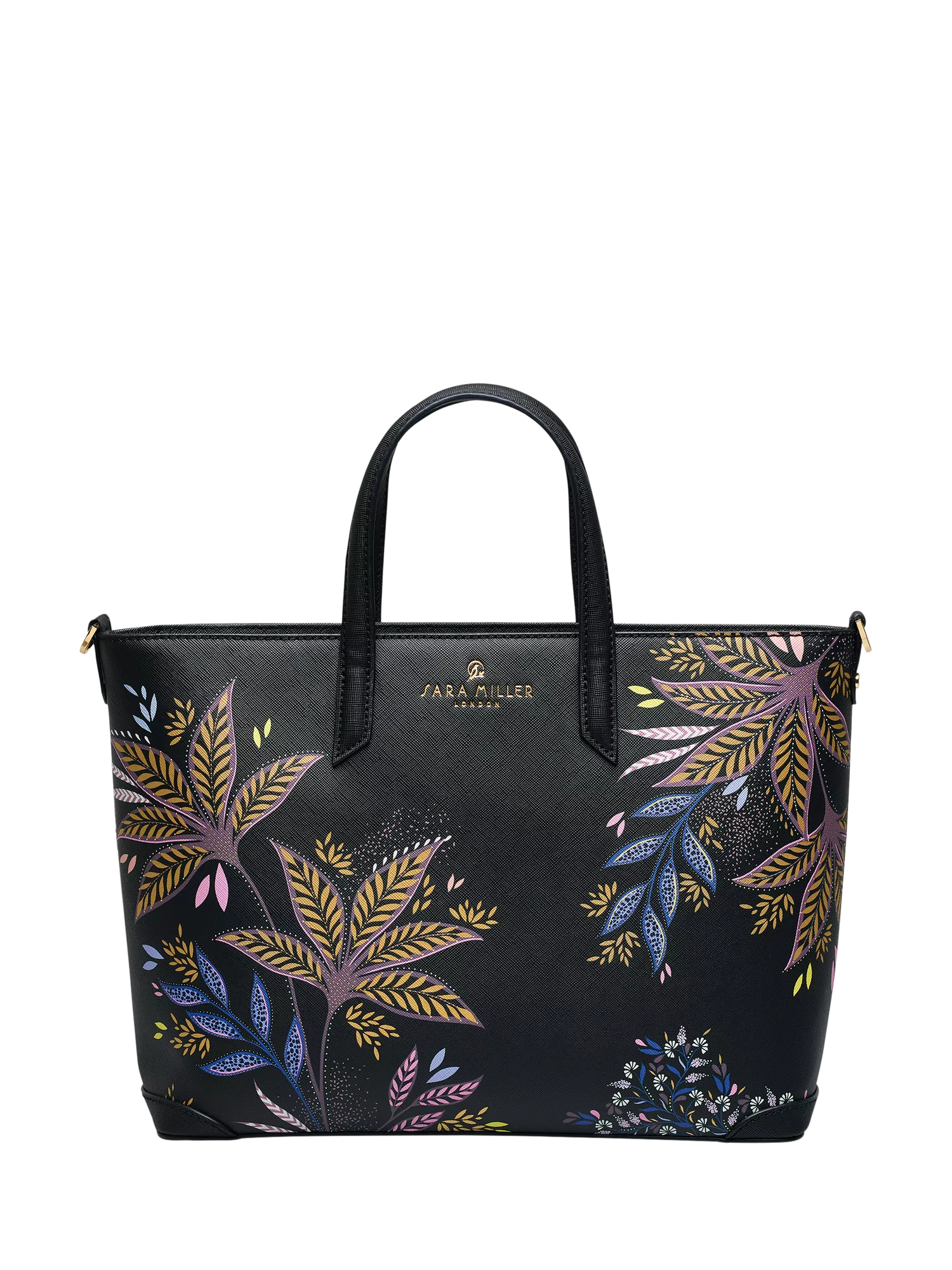 Sara Miller black botanic print medium tote bag, imported from the UK