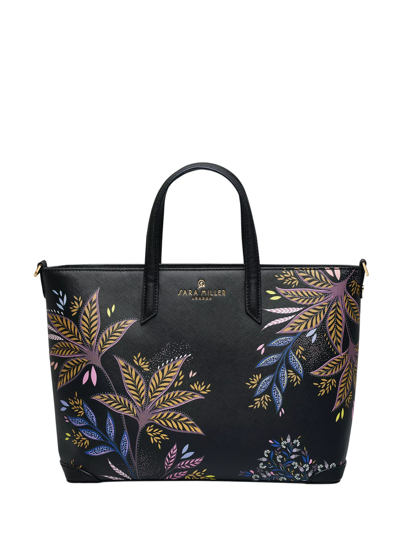 Sara Miller black botanic print medium tote bag, imported from the UK
