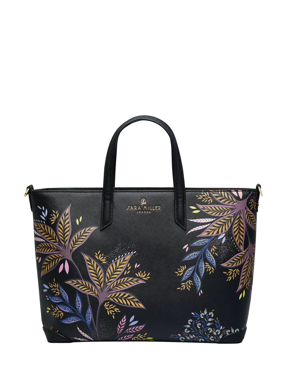 Sara Miller black botanic print medium tote bag, imported from the UK