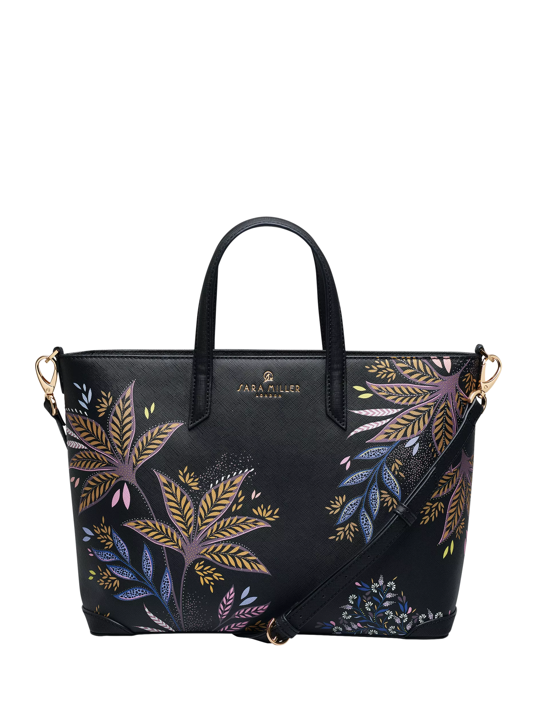 Sara Miller black botanic print medium tote bag, imported from the UK