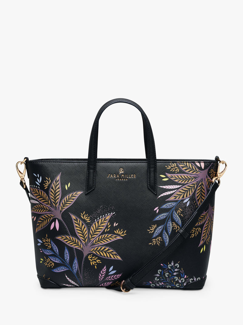 Sara Miller black botanic print medium tote bag, imported from the UK