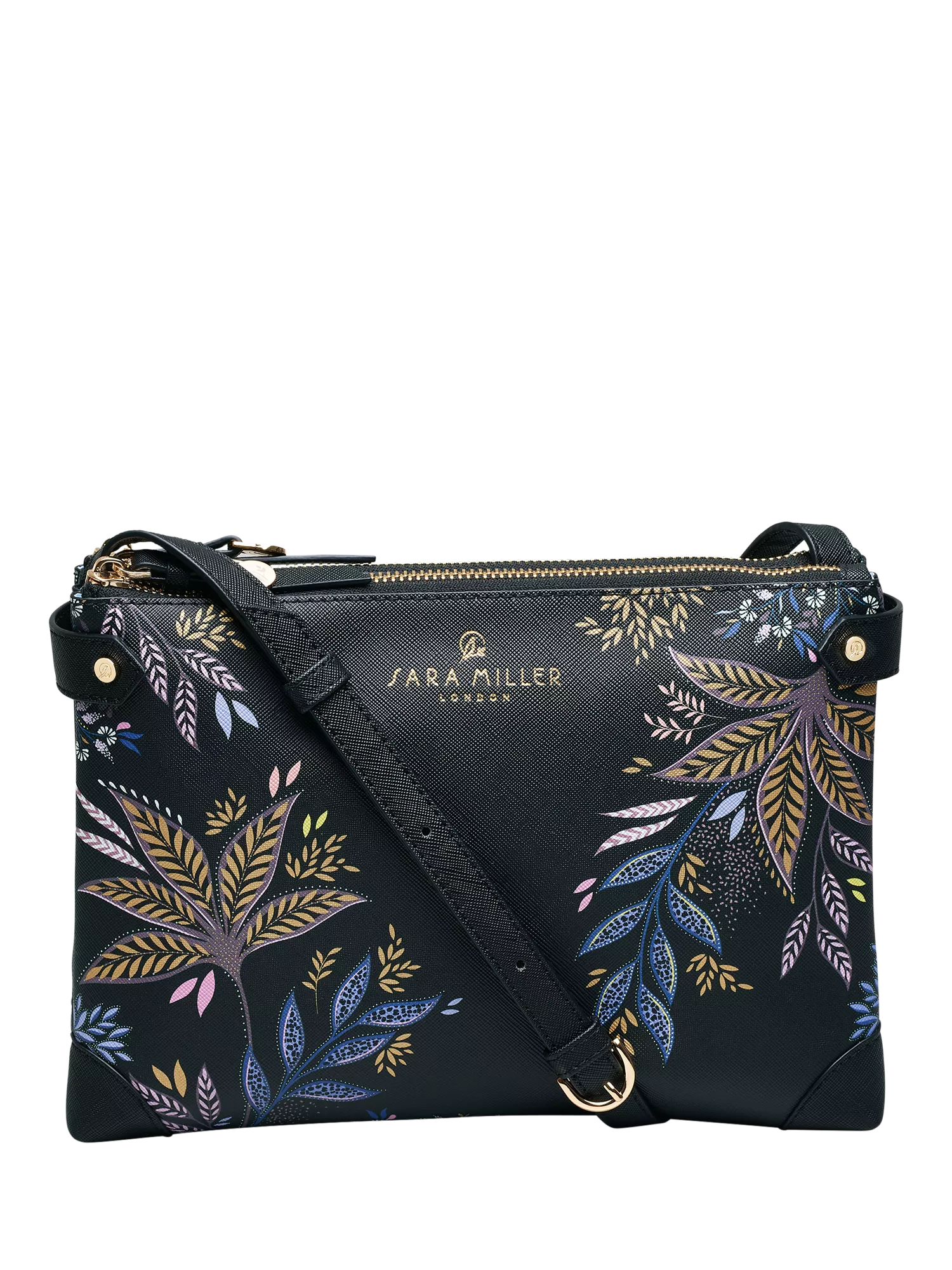 Sara Miller Black Botanic Zipped Crossbody Bag, Black/Multi