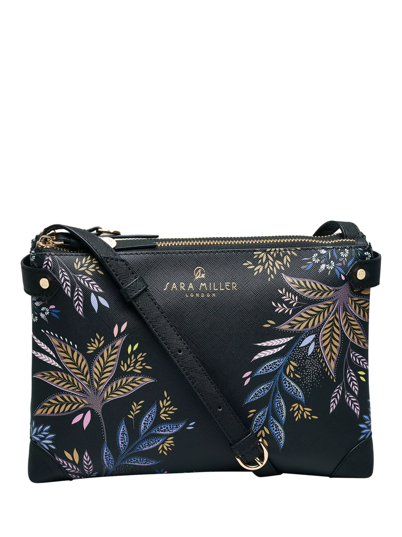Sara Miller Black Botanic Zipped Crossbody Bag, Black/Multi
