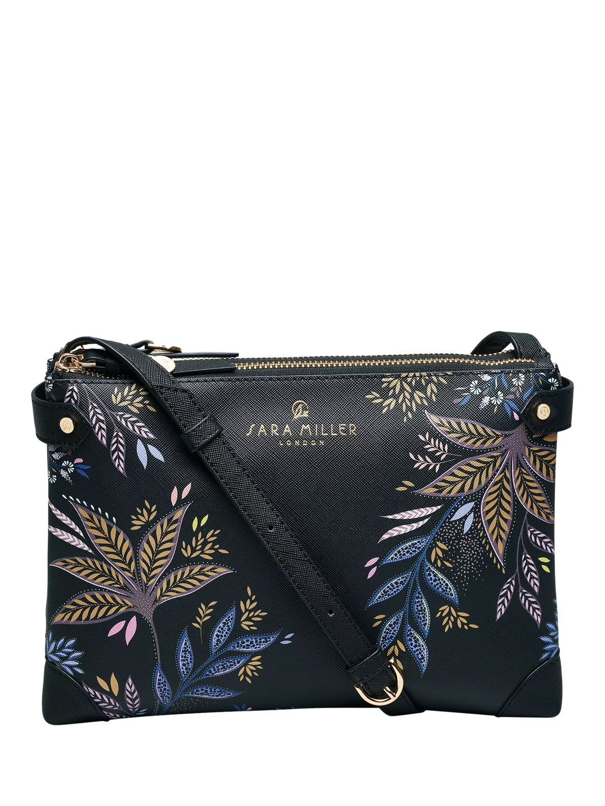 Sara Miller Black Botanic Zipped Crossbody Bag, Black/Multi