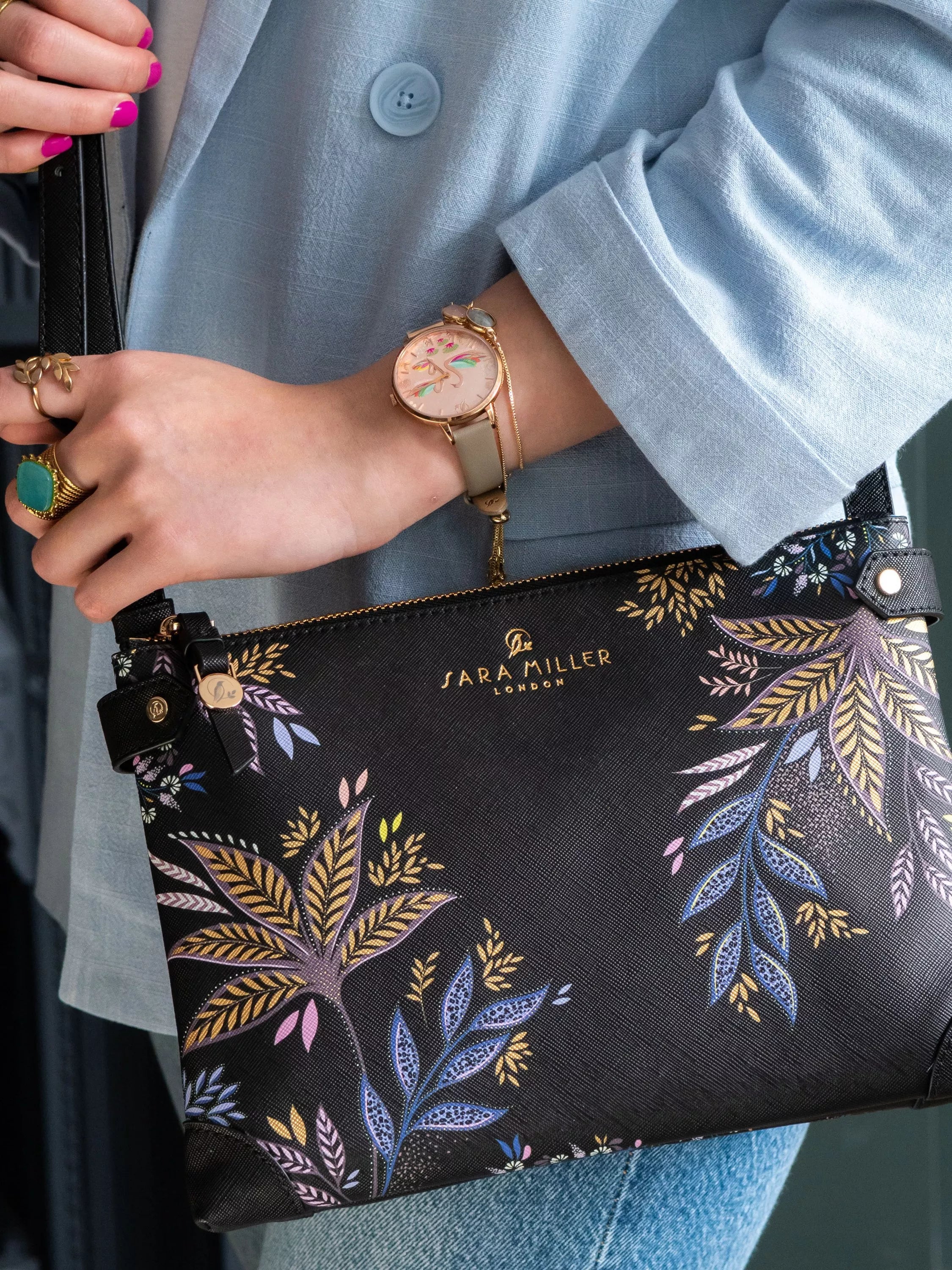 Sara Miller crossbody bag Black Botanic - British product
