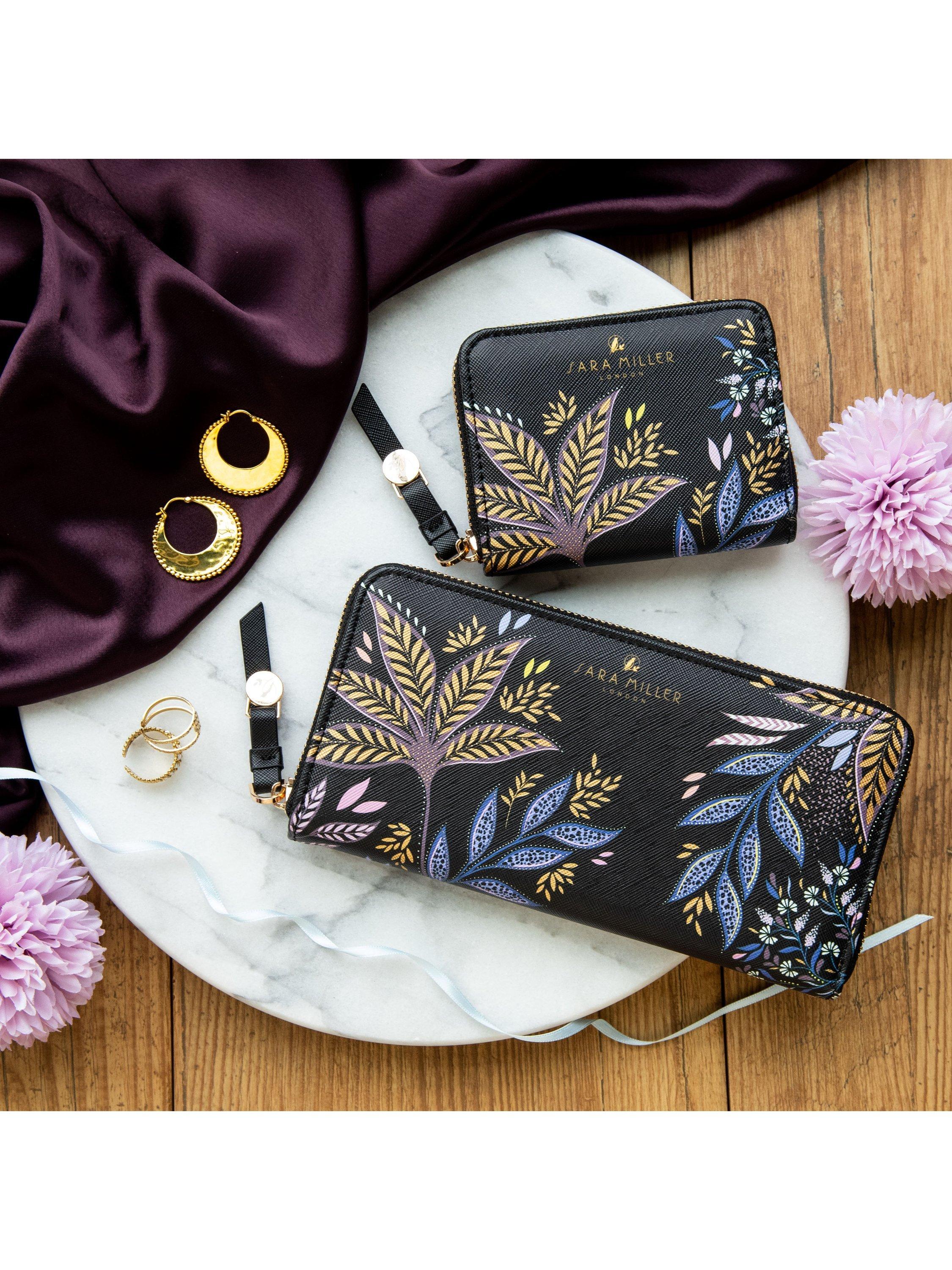 Sara Miller large zip purse Black Botanic print (British brand)