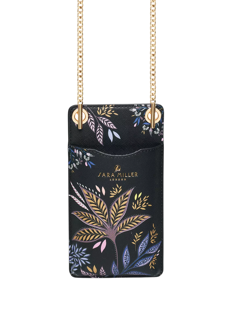 Sara Miller Black Botanic phone pouch with gold chain - British product