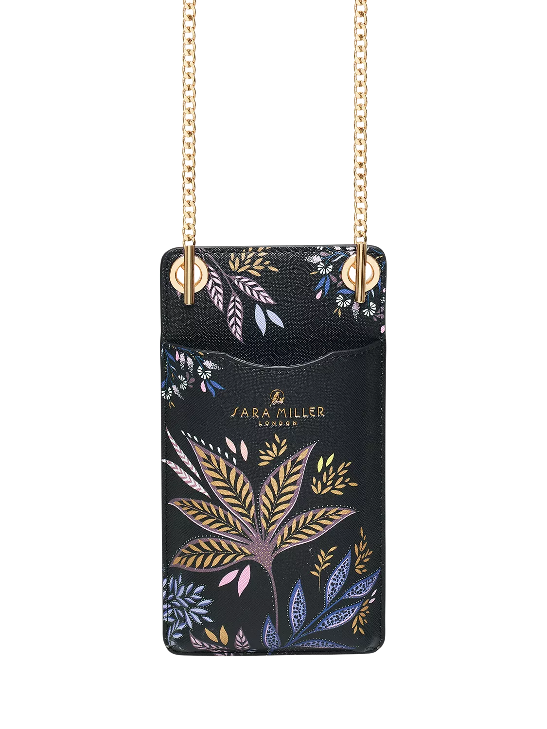 Sara Miller Black Botanic phone pouch with gold chain - British product