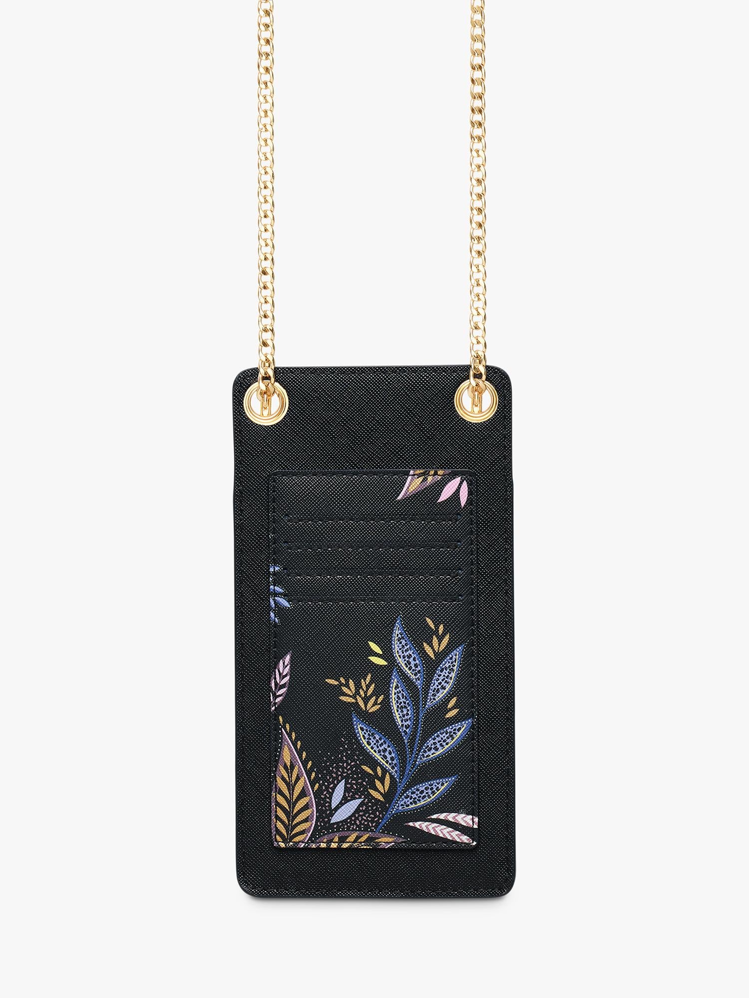 Sara Miller Black Botanic phone pouch with gold chain - British product