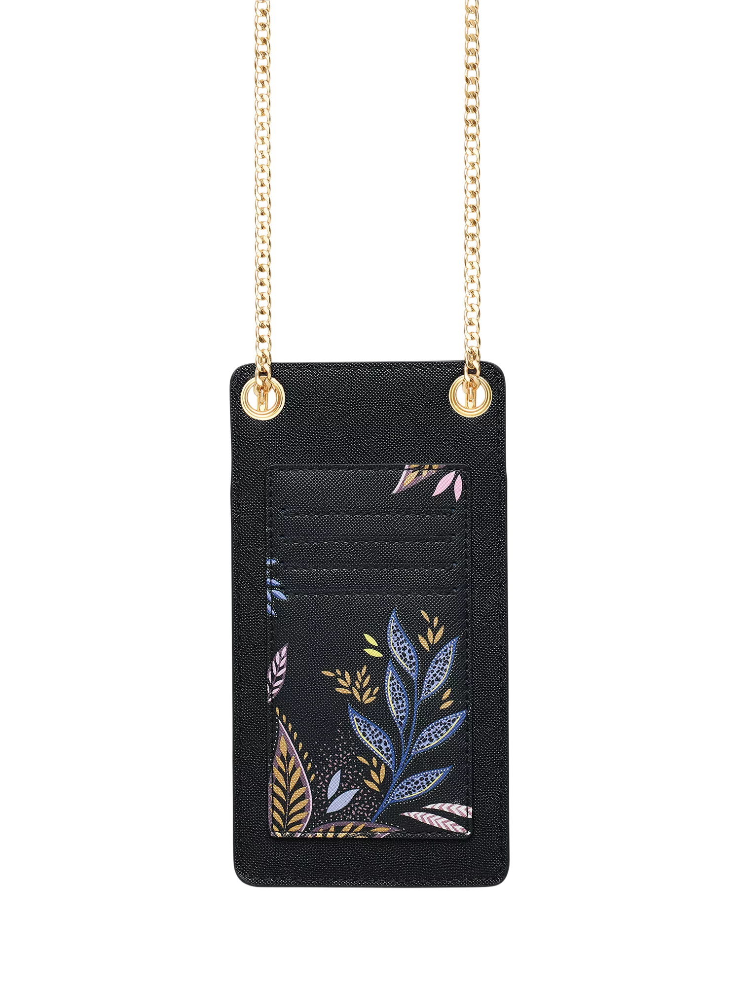Sara Miller Black Botanic phone pouch with gold chain - British product