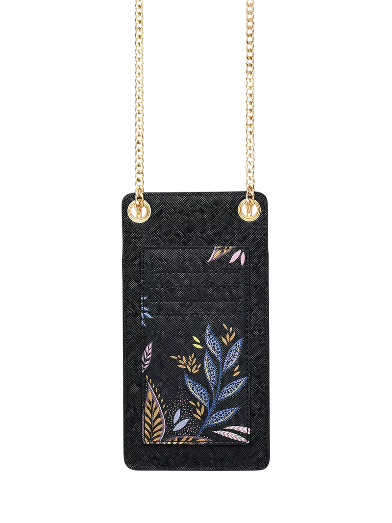 Sara Miller Black Botanic phone pouch with gold chain - British product