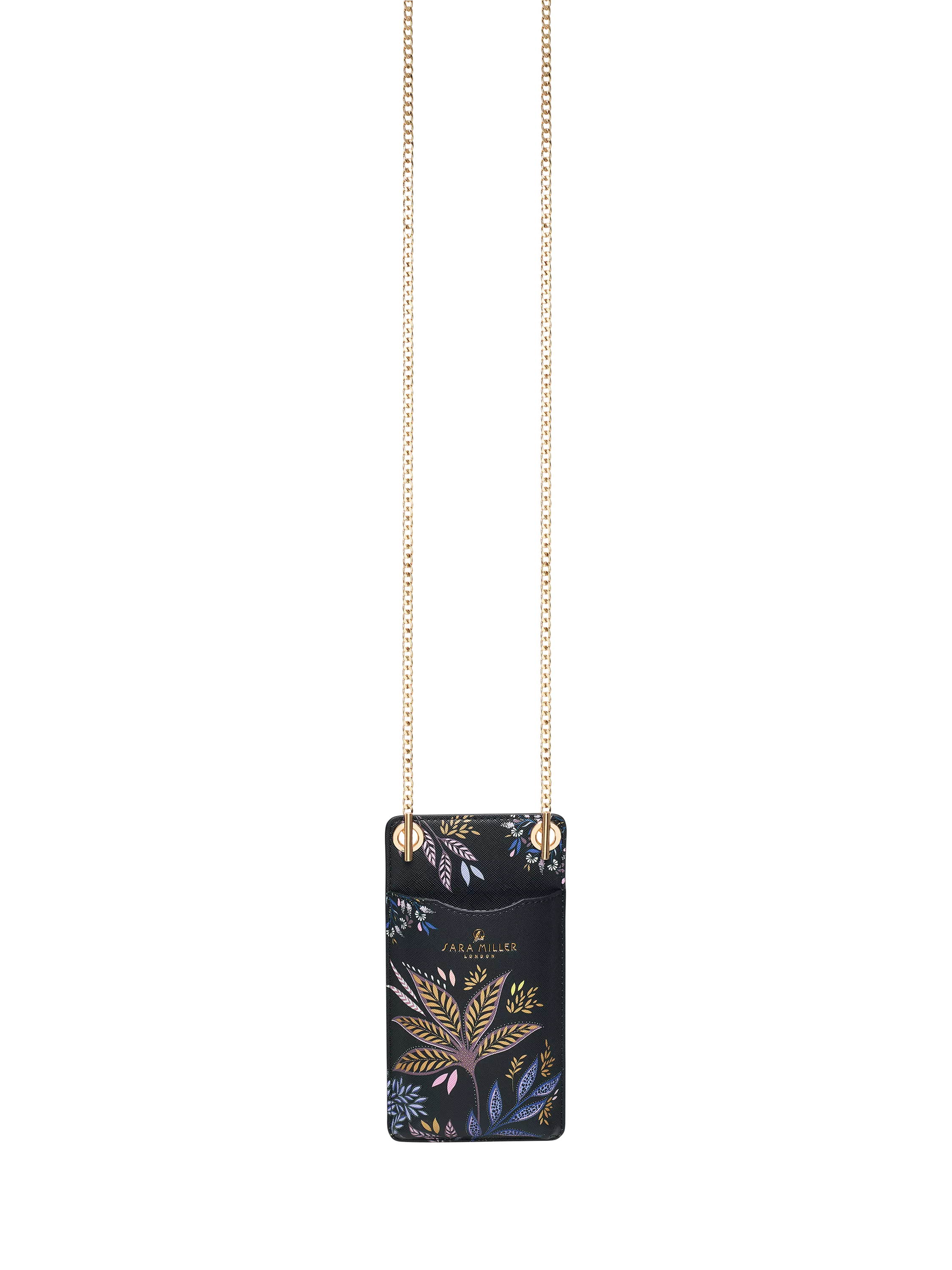 Sara Miller Black Botanic phone pouch with gold chain - British product