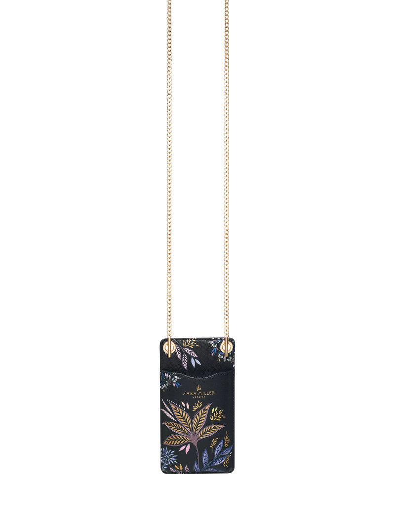 Sara Miller Black Botanic phone pouch with gold chain - British product