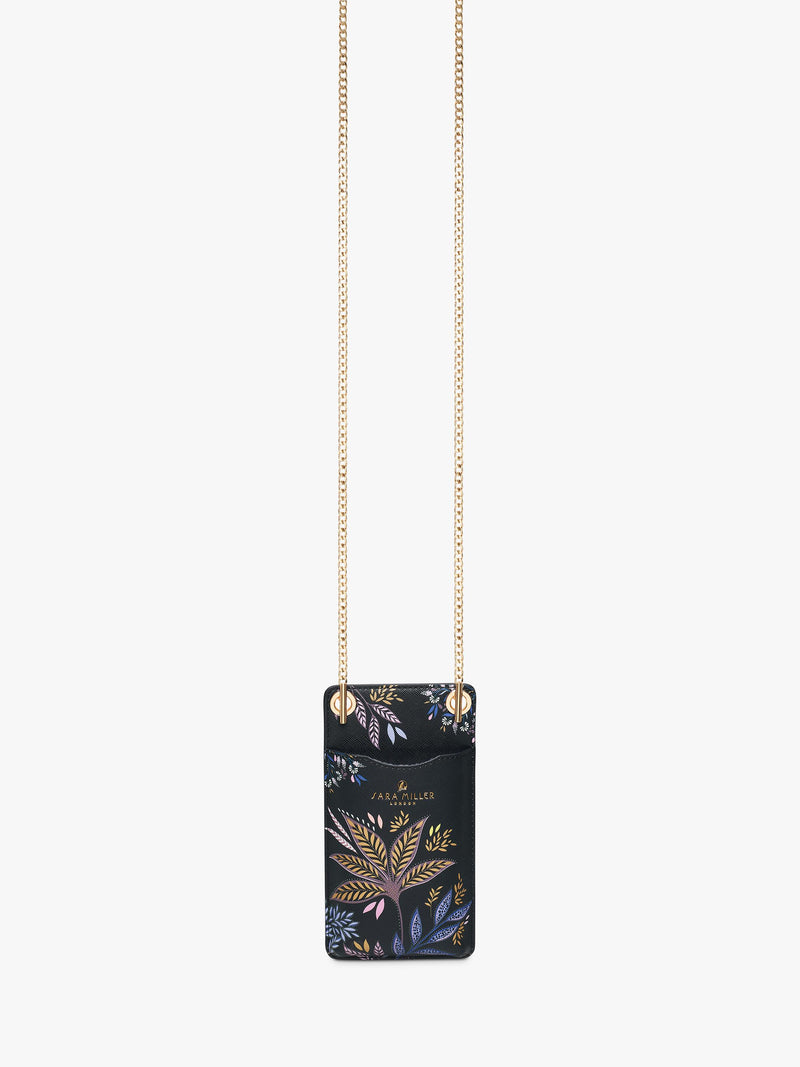 Sara Miller Black Botanic phone pouch with gold chain - British product