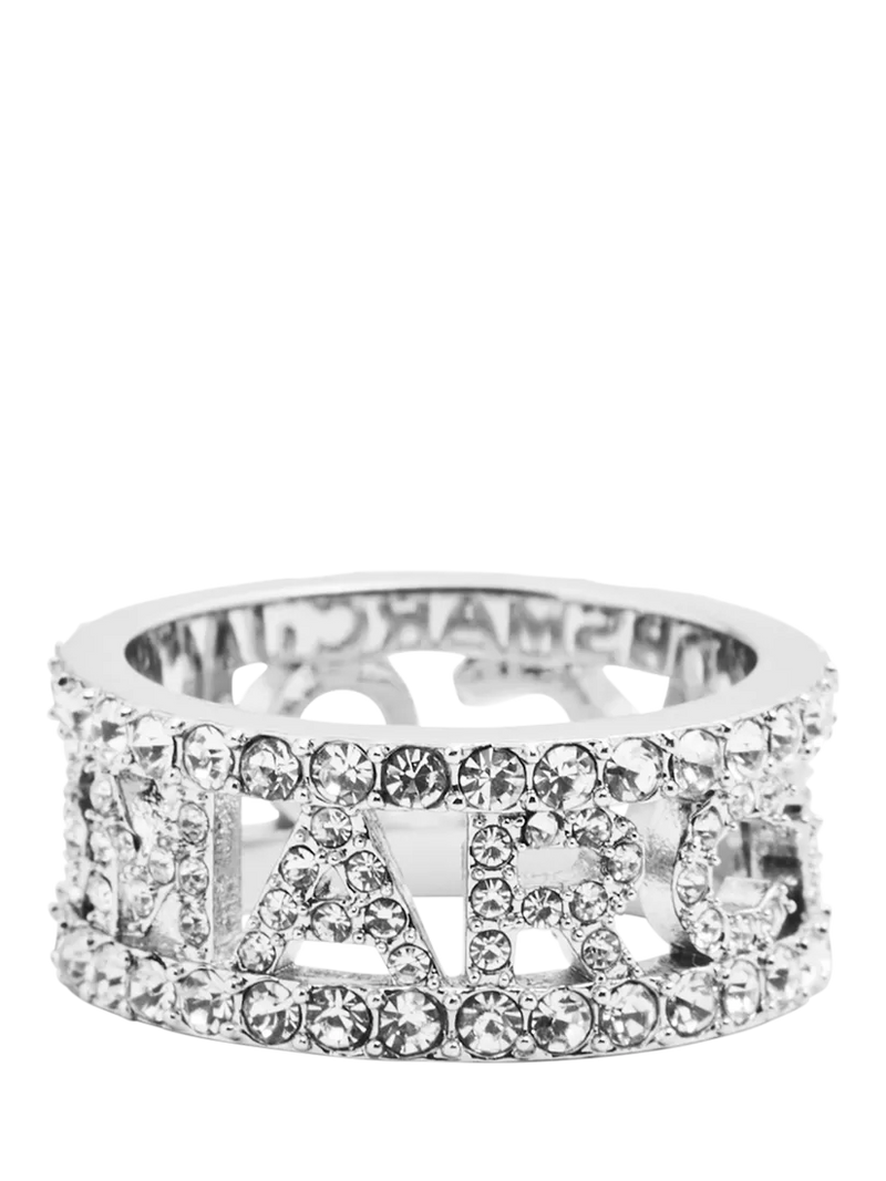 Marc Jacobs Monogram Crystal Cocktail Ring Silver