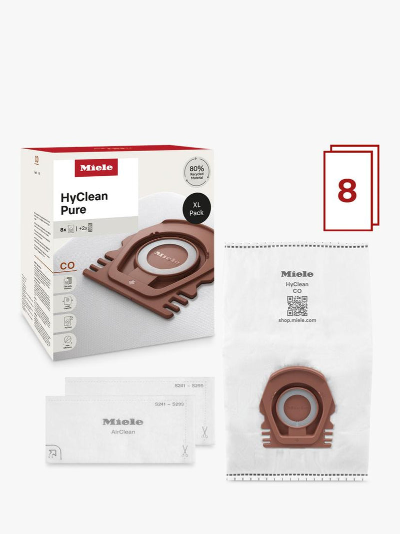 Miele HyClean Pure CO vacuum bags pack of 8, imported from the UK